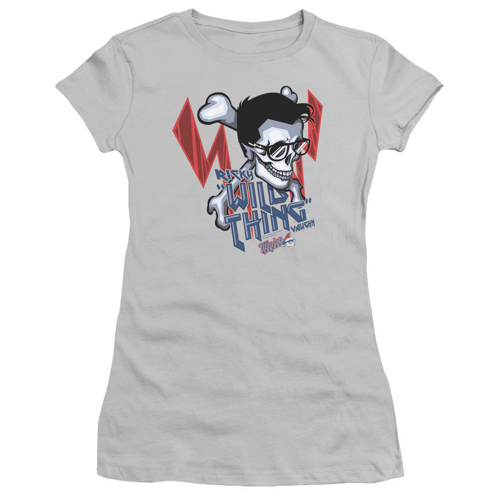 Major League Wild Skull Junior Sheer Cap Sleeve Womens T Shirt Silver