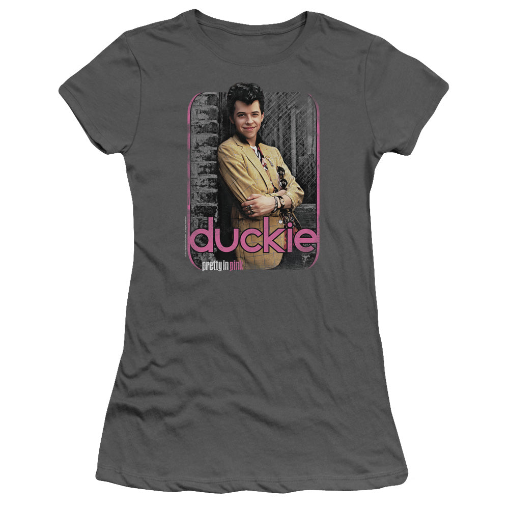 Pretty In Pink Just Duckie Junior Sheer Cap Sleeve Womens T Shirt Charcoal