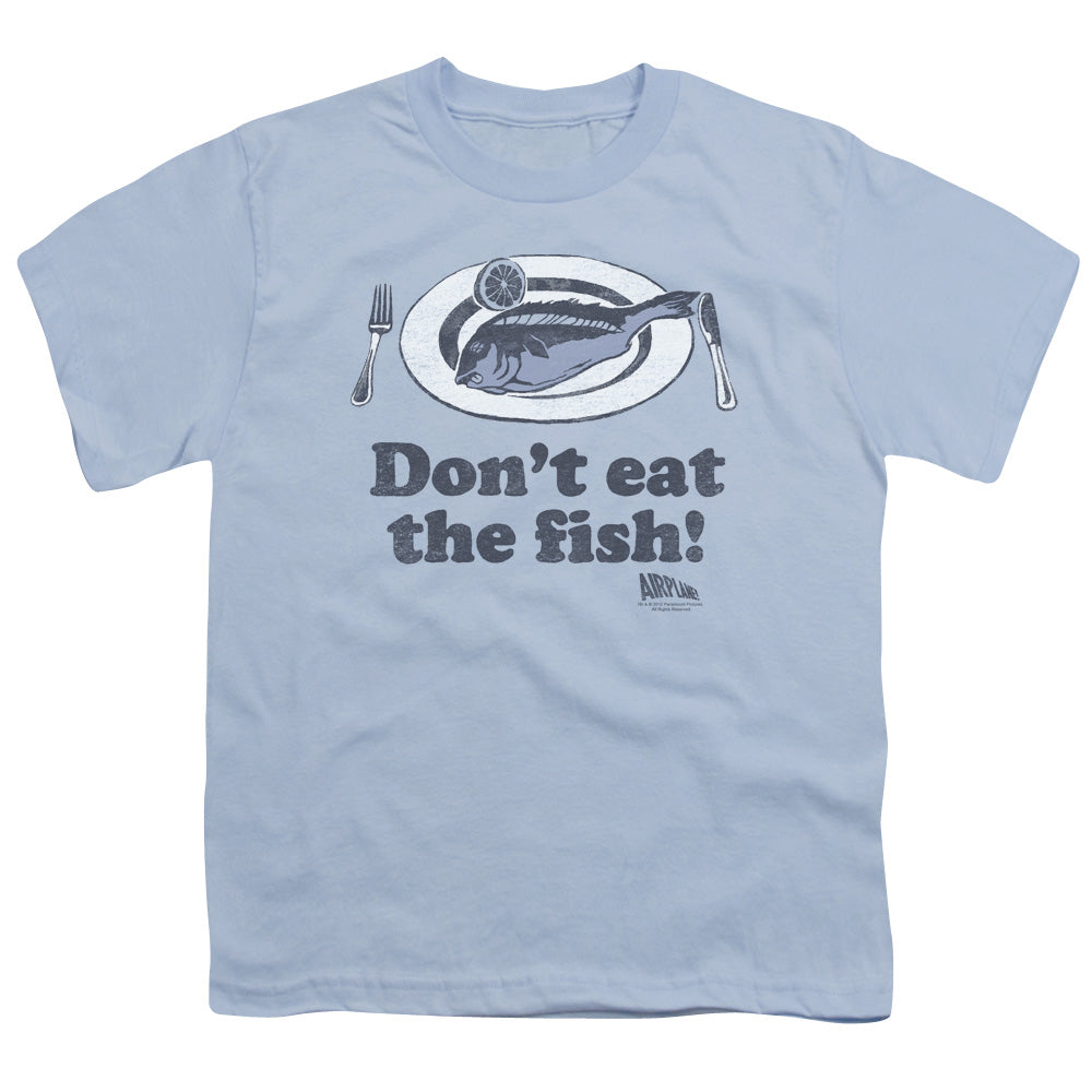 Airplane! Don't Eat The Fish Kids Youth T Shirt Light Blue