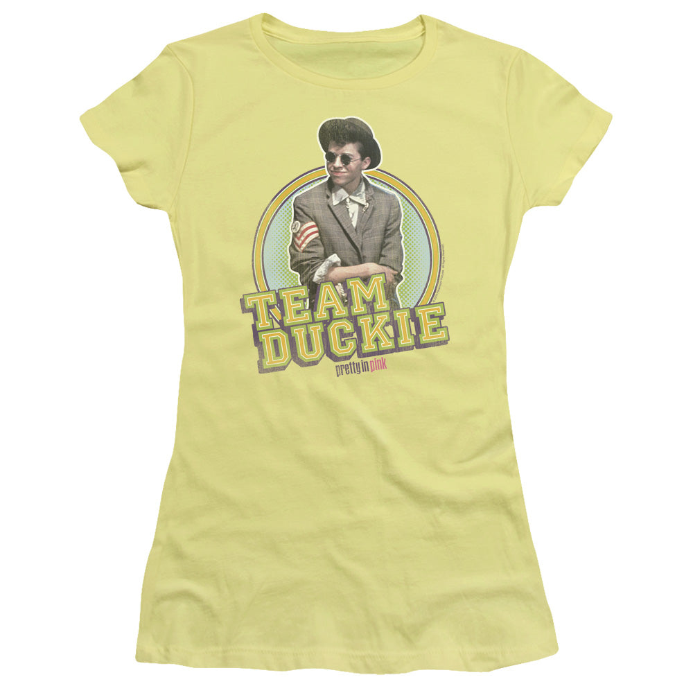 Pretty In Pink Team Duckie Junior Sheer Cap Sleeve Womens T Shirt Banana