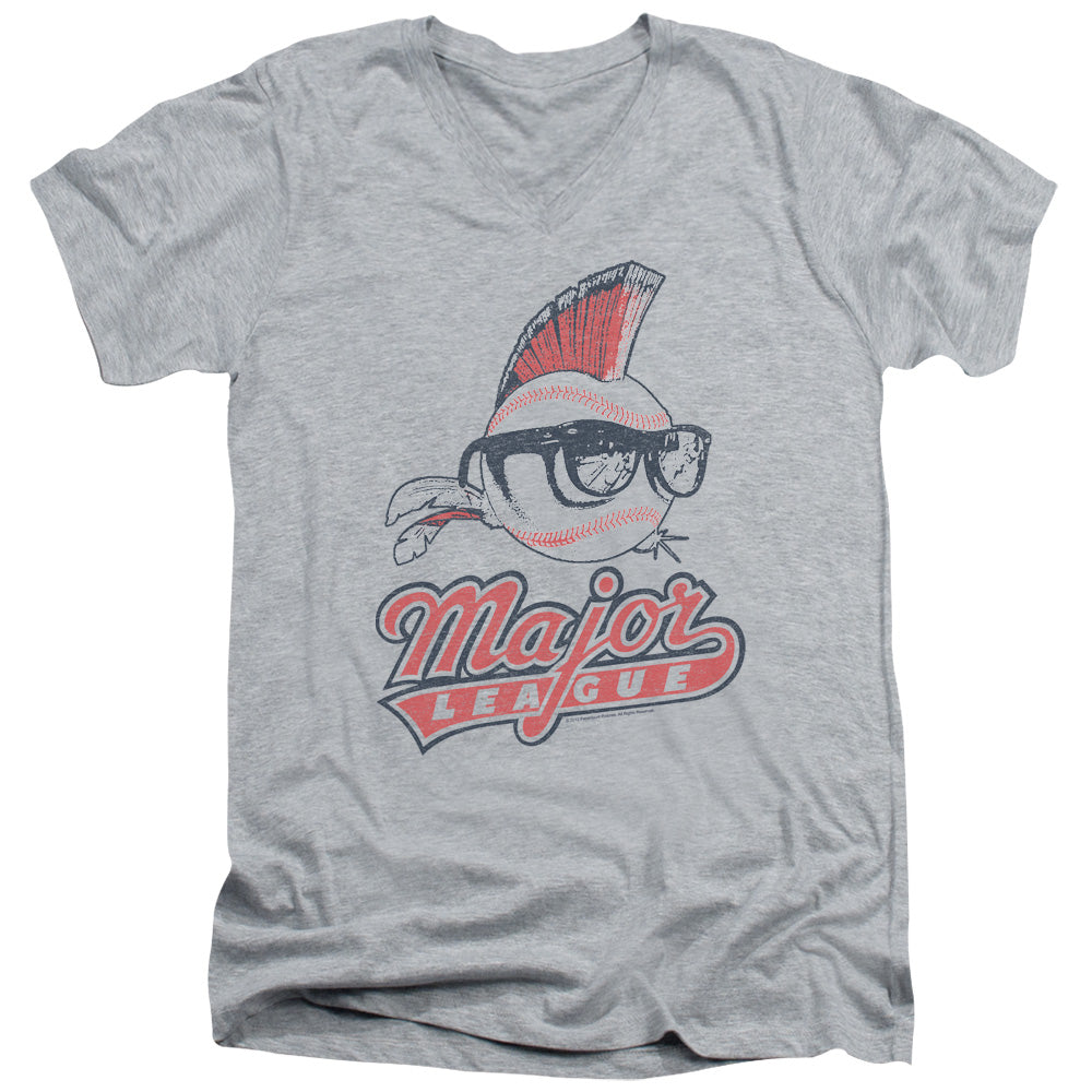 Major League Vintage Logo Mens Slim Fit V-Neck T Shirt Athletic Heather