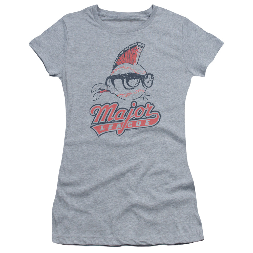Major League Vintage Logo Junior Sheer Cap Sleeve Womens T Shirt Athletic Heather