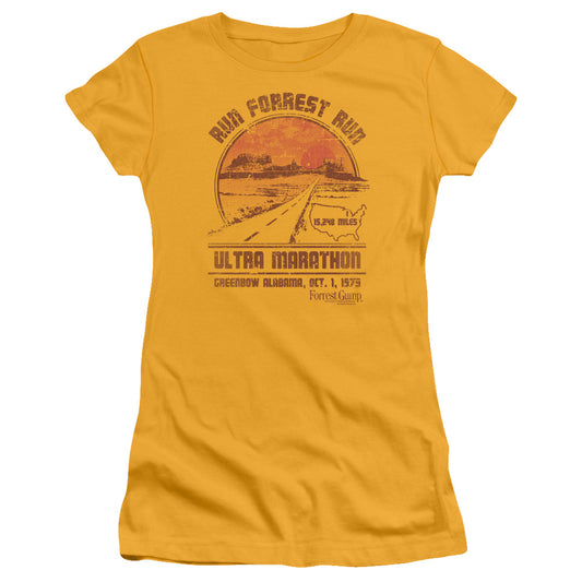 Forrest Gump Ultra Marathon Junior Sheer Cap Sleeve Womens T Shirt Gold