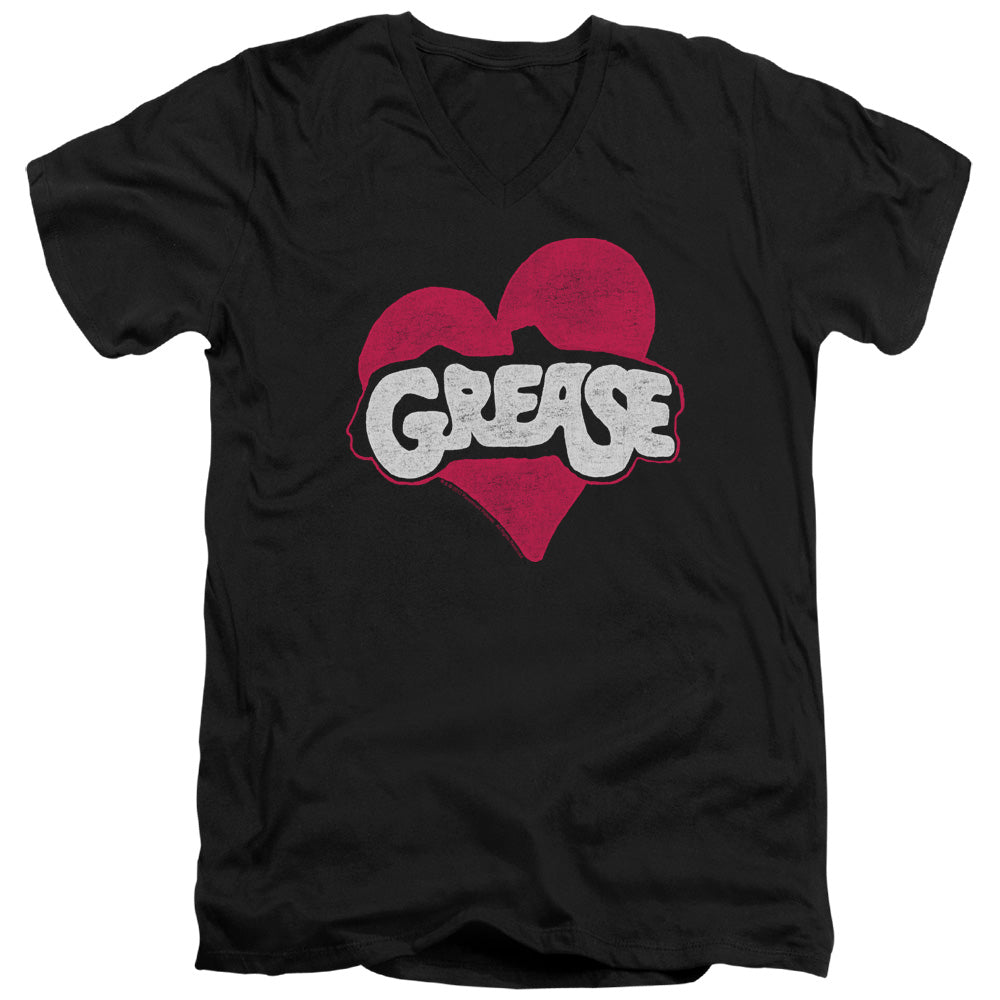 Grease Heart Mens Slim Fit V-Neck T Shirt Black