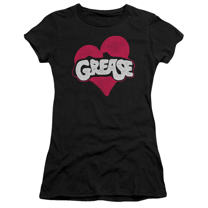 Grease Heart Junior Sheer Cap Sleeve Womens T Shirt Black