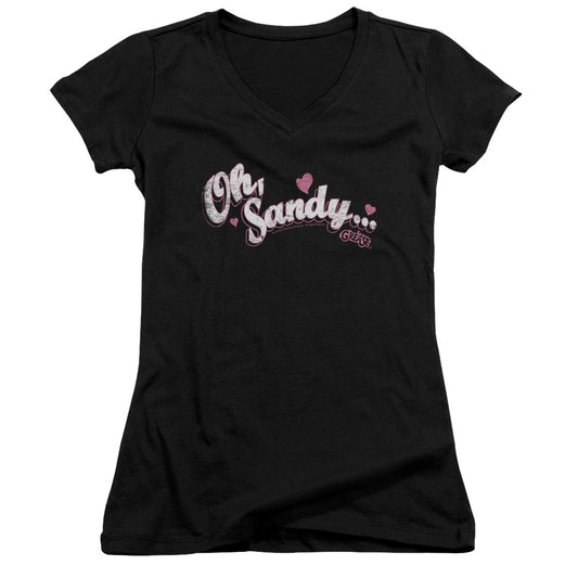 Grease Oh Sandy Junior Sheer Cap Sleeve V-Neck Womens T Shirt Black