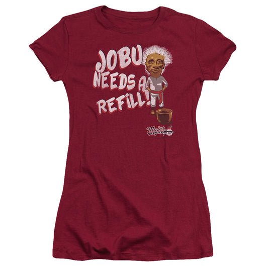 Major League Jobu Needs A Refill Junior Sheer Cap Sleeve Womens T Shirt Cardinal