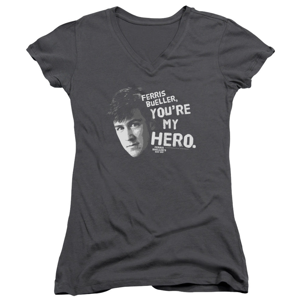 Ferris Buellers Day Off My Hero Junior Sheer Cap Sleeve V-Neck Womens T Shirt Charcoal