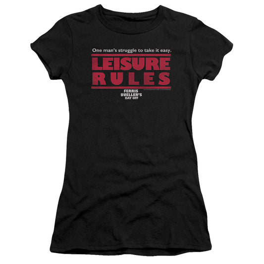 Ferris Buellers Day Off Leisure Rules Junior Sheer Cap Sleeve Womens T Shirt Black