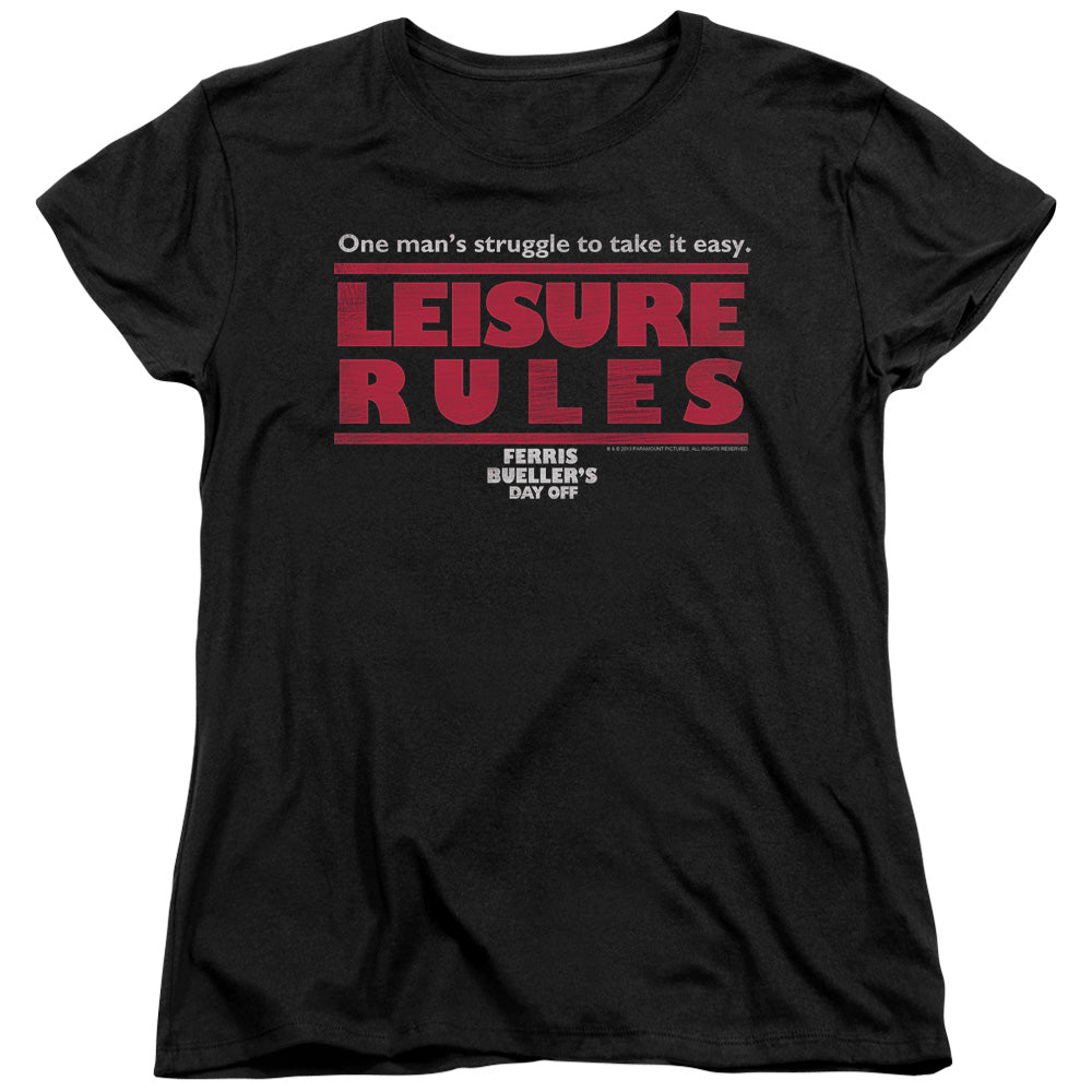 Ferris Buellers Day Off Leisure Rules Womens T Shirt Black