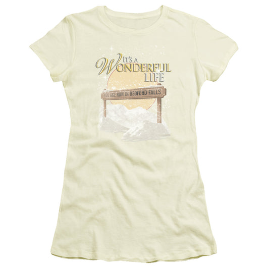 Its A Wonderful Life Wonderful Story Junior Sheer Cap Sleeve Womens T Shirt Cream