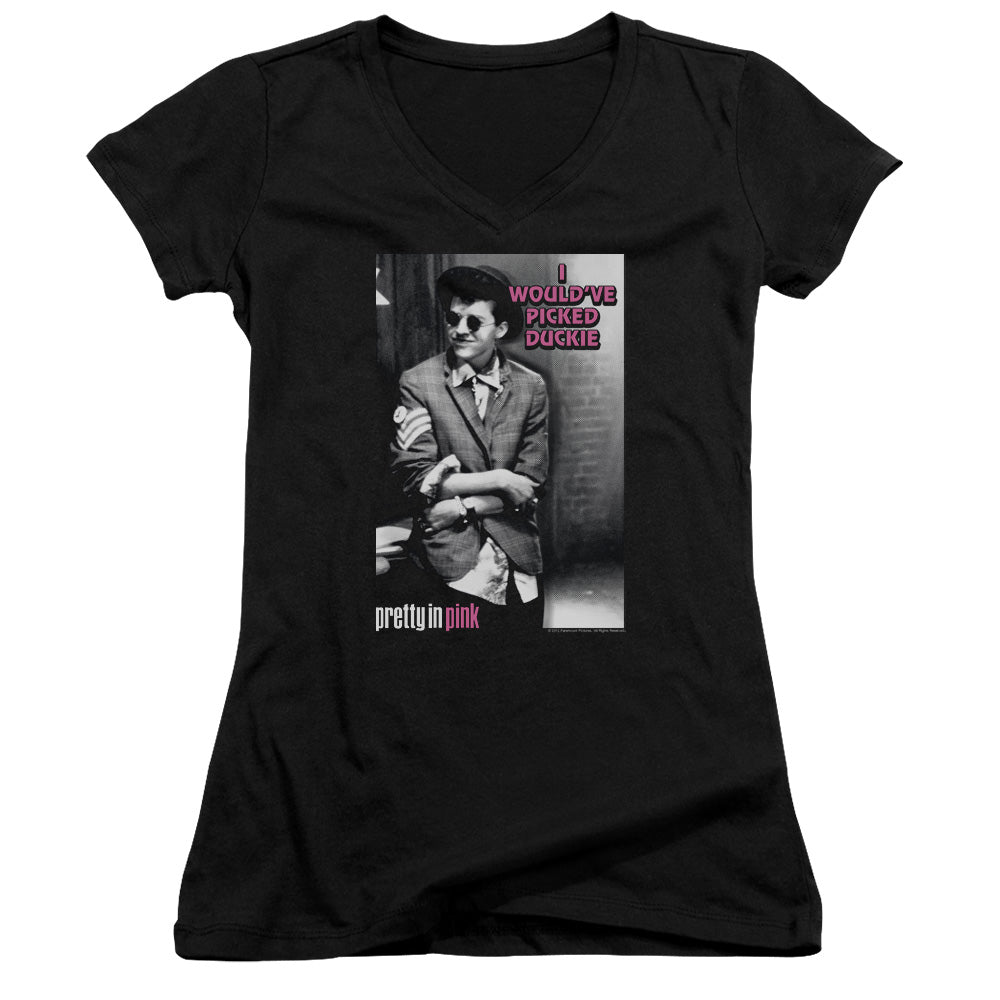 Pretty In Pink I Wouldve Junior Sheer Cap Sleeve V Neck Womens T Shirt Black