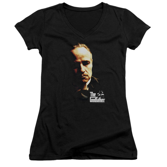 The Godfather Don Vito Junior Sheer Cap Sleeve V-Neck Womens T Shirt Black