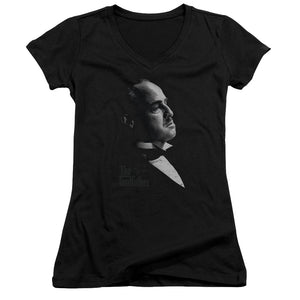 The Godfather Graphic Vito Junior Sheer Cap Sleeve V-Neck Womens T Shirt Black