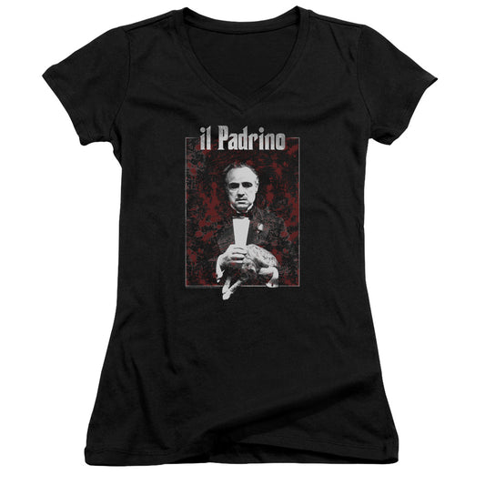 The Godfather Sangue Junior Sheer Cap Sleeve V-Neck Womens T Shirt Black