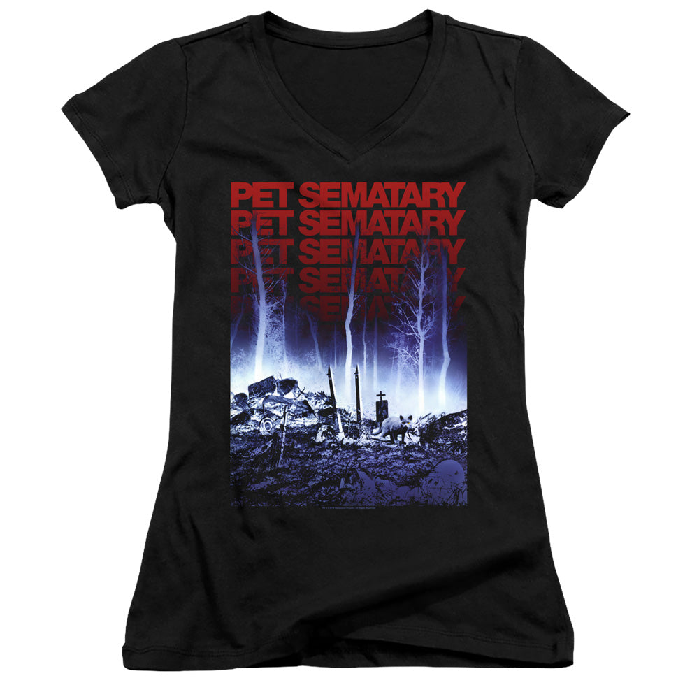 Pet Sematary Sematary Junior Sheer Cap Sleeve V-Neck Womens T Shirt Black