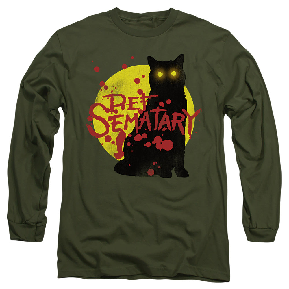 Pet Sematary Graphic Cat Mens Long Sleeve Shirt Military Green