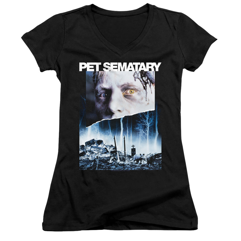 Pet Sematary Poster Art Junior Sheer Cap Sleeve V-Neck Womens T Shirt Black