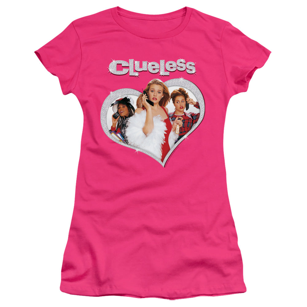 Clueless Clueless Heart Junior Sheer Cap Sleeve Womens T Shirt Hot Pink