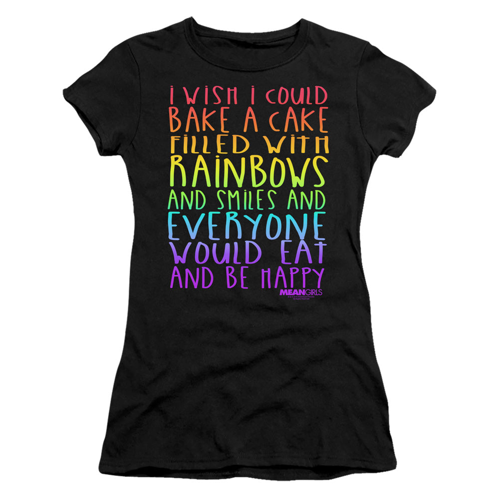 Mean Girls Rainbows And Cake Junior Sheer Cap Sleeve Womens T Shirt Black