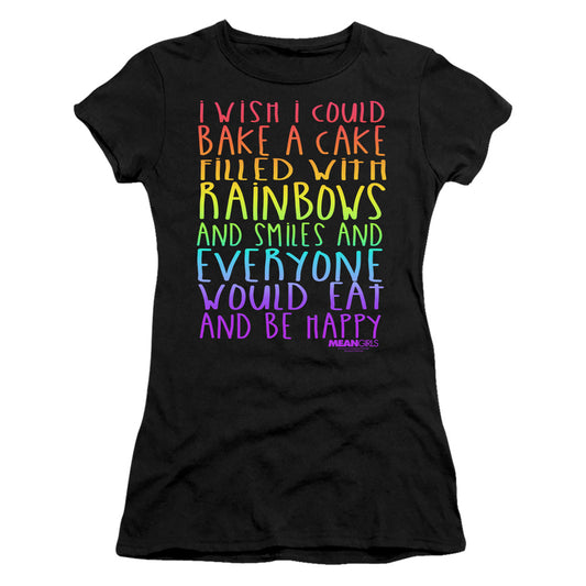 Mean Girls Rainbows And Cake Junior Sheer Cap Sleeve Womens T Shirt Black