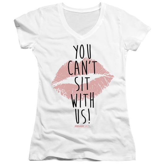 Mean Girls You Cant Sit With Us Junior Sheer Cap Sleeve V-Neck Womens T Shirt White