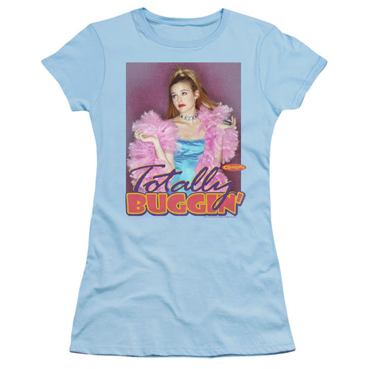 Clueless Totally Buggin Junior Sheer Cap Sleeve Womens T Shirt Light Blue