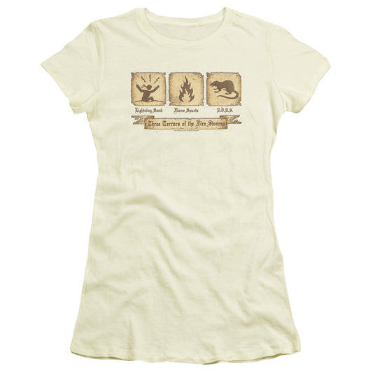 The Princess Bride Three Terrors Junior Sheer Cap Sleeve Womens T Shirt Cream