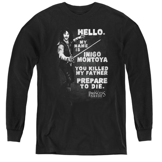 The Princess Bride Hello Again Long Sleeve Kids Youth T Shirt Black