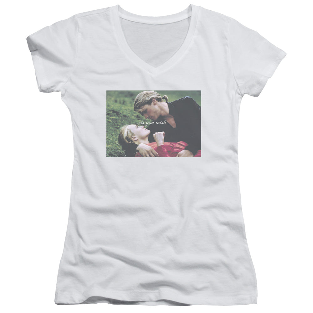 The Princess Bride As You Wish Junior Sheer Cap Sleeve V-Neck Womens T Shirt White