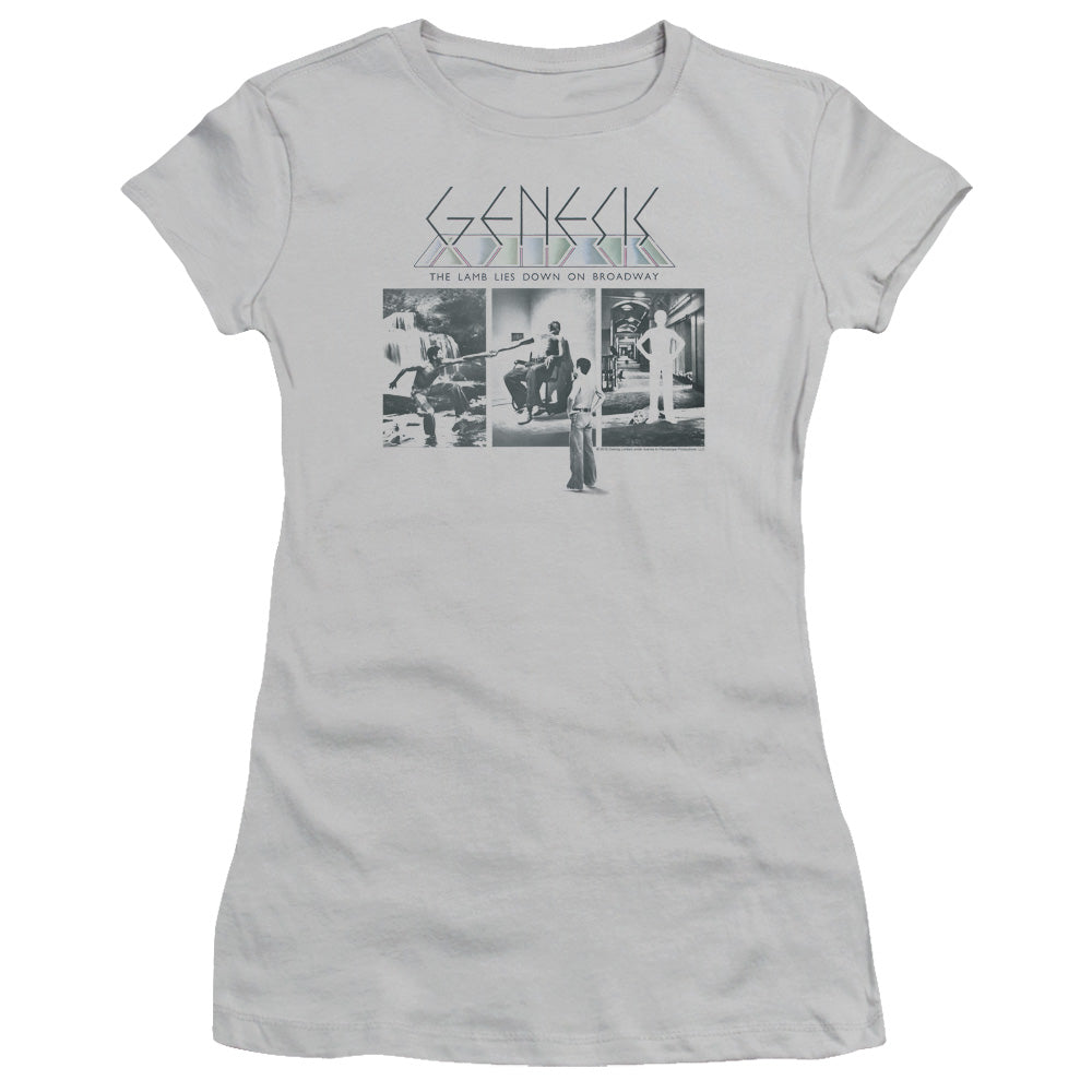 Genesis The Lamb Down On Broadway Junior Sheer Cap Sleeve Womens T Shirt Silver