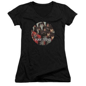 Pink Floyd Piper Junior Sheer Cap Sleeve V-Neck Womens T Shirt Black