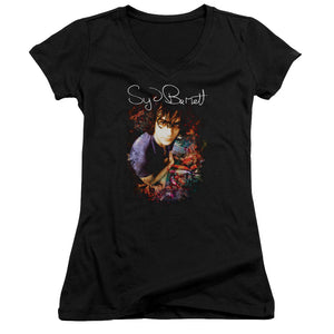 Syd Barrett Madcap Syd Junior Sheer Cap Sleeve V-Neck Womens T Shirt Black