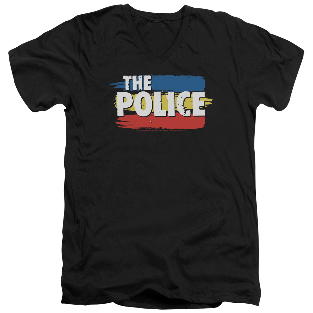 The Police Three Stripes Logo Mens Slim Fit V-Neck T Shirt Black