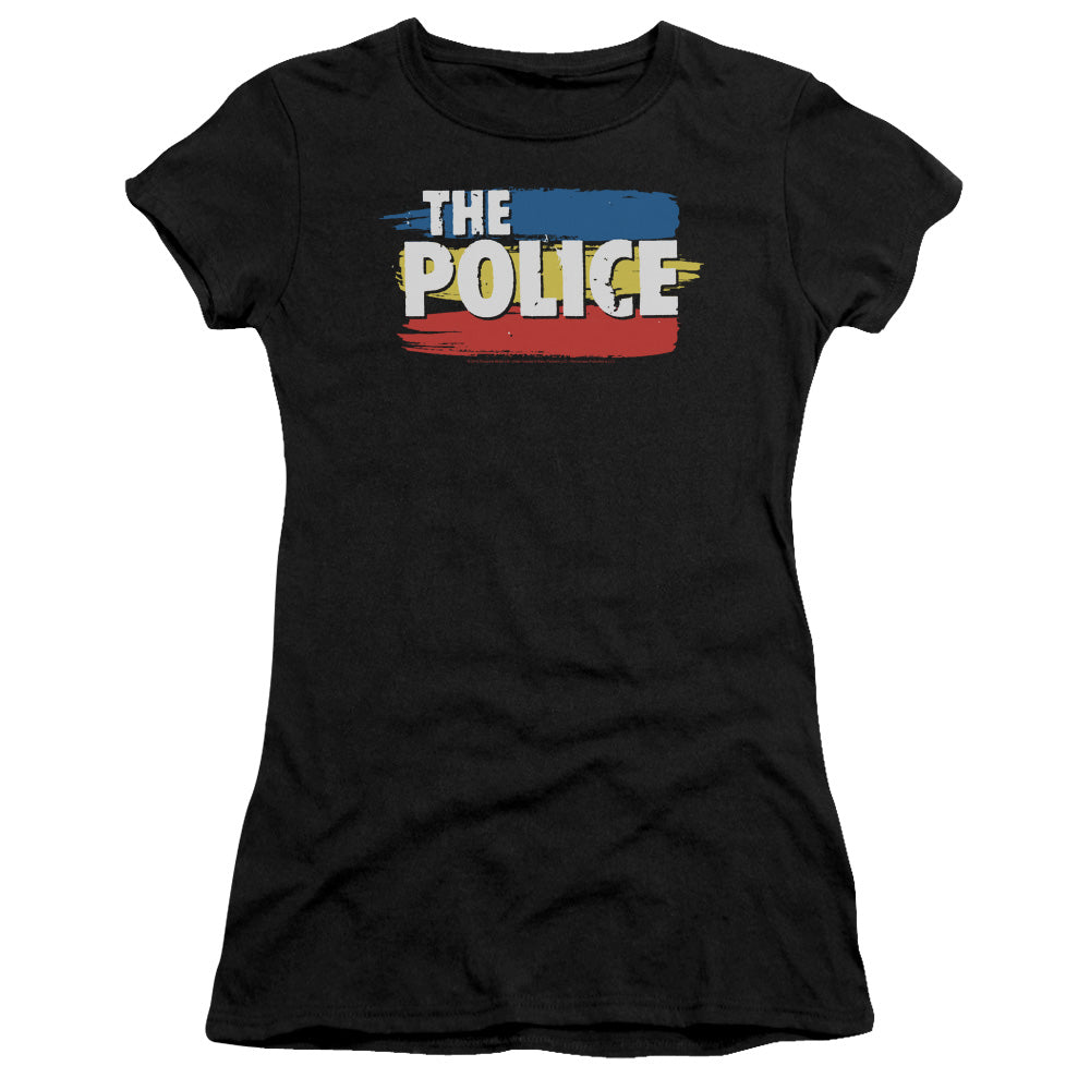 The Police Three Stripes Logo Junior Sheer Cap Sleeve Premium Bella Canvas Womens T Shirt Black