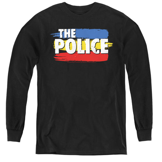 The Police Three Stripes Logo Long Sleeve Kids Youth T Shirt Black