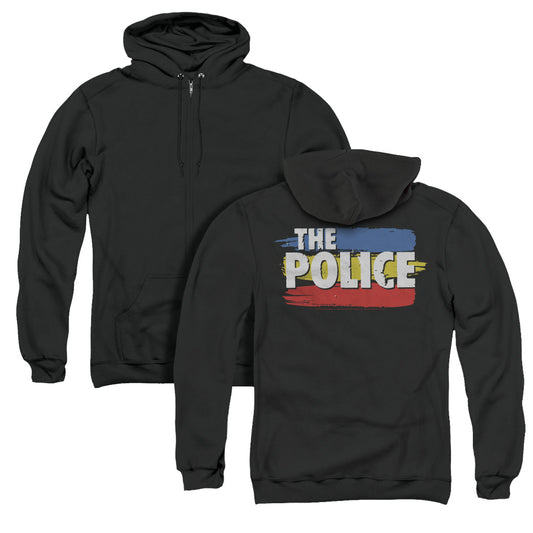 The Police Three Stripes Logo Back Print Zipper Mens Hoodie Black