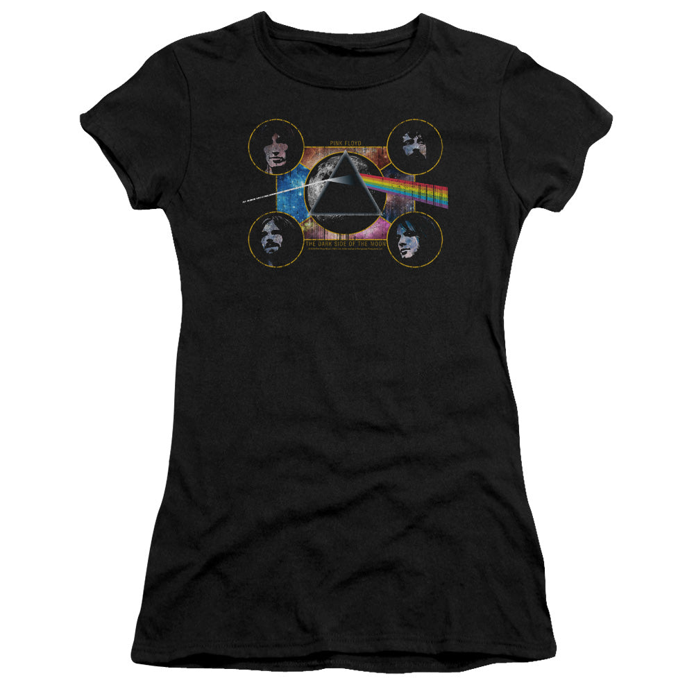 Pink Floyd Dark Side Heads Junior Sheer Cap Sleeve Premium Bella Canvas Womens T Shirt Black