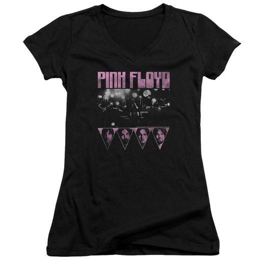 Pink Floyd Pink Four Junior Sheer Cap Sleeve V-Neck Womens T Shirt Black