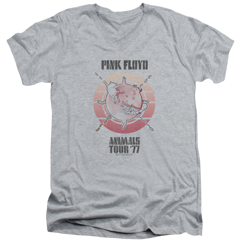 Pink Floyd Animals Tour 77 Mens Slim Fit V-Neck T Shirt Athletic Heather