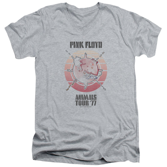 Pink Floyd Animals Tour 77 Mens Slim Fit V-Neck T Shirt Athletic Heather