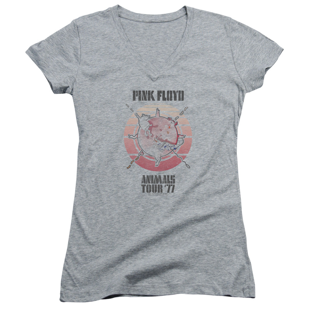 Pink Floyd Animals Tour 77 Junior Sheer Cap Sleeve V-Neck Womens T Shirt Athletic Heather