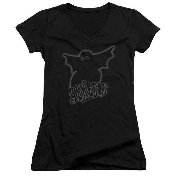 Genesis Watcher Of The Skies Junior Sheer Cap Sleeve V-Neck Womens T Shirt Black