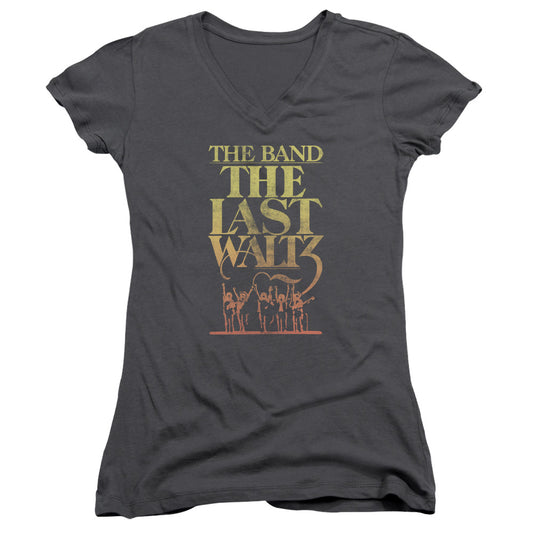 The Band The Last Waltz Junior Sheer Cap Sleeve V-Neck Womens T Shirt Charcoal