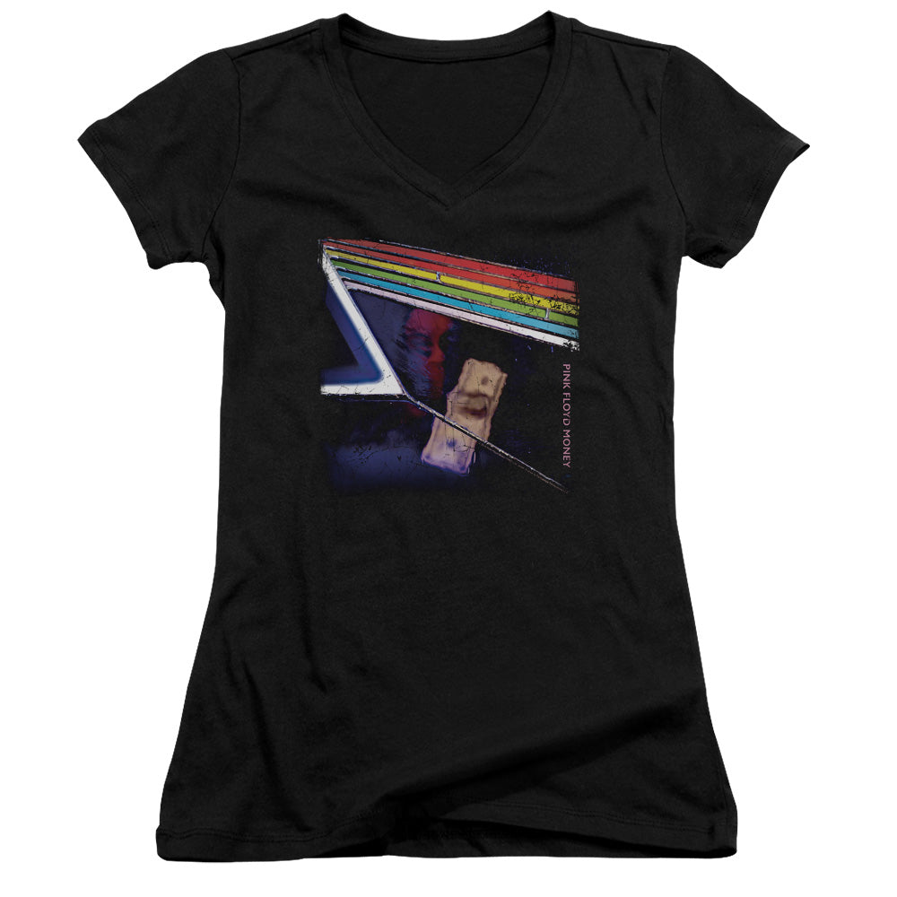 Pink Floyd Money Junior Sheer Cap Sleeve V-Neck Womens T Shirt Black