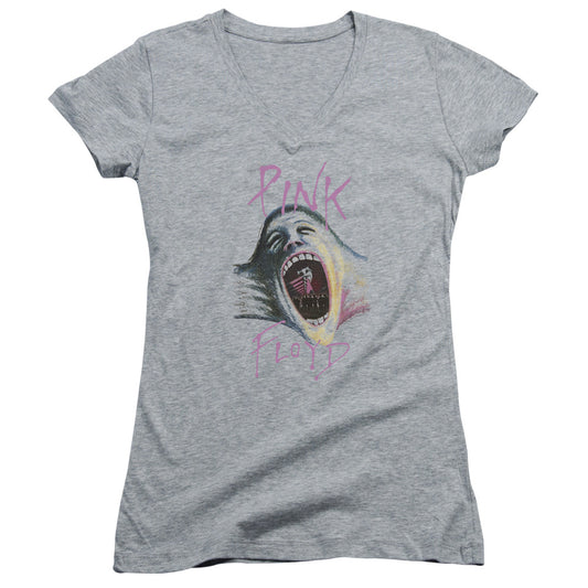 Pink Floyd Mouth The Wall Junior Sheer Cap Sleeve V-Neck Womens T Shirt Athletic Heather