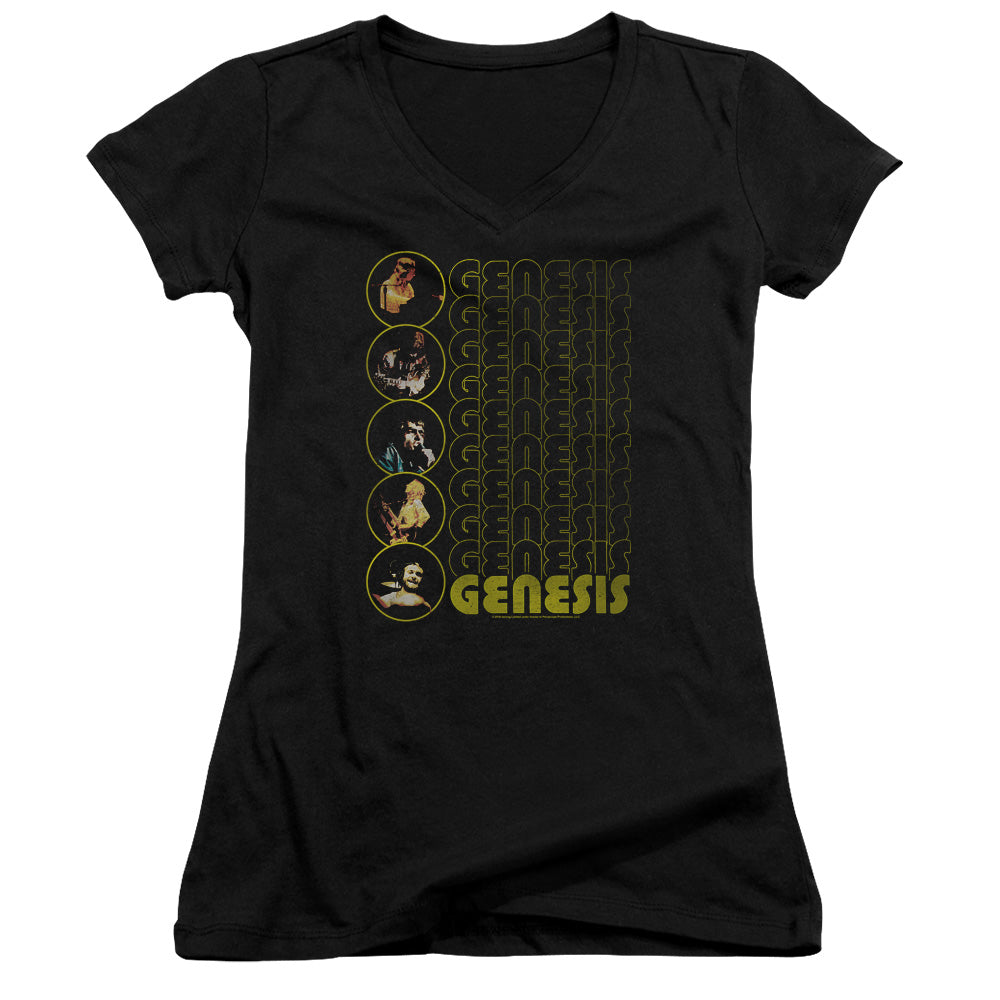 Genesis The Carpet Crawlers Junior Sheer Cap Sleeve V-Neck Womens T Shirt Black