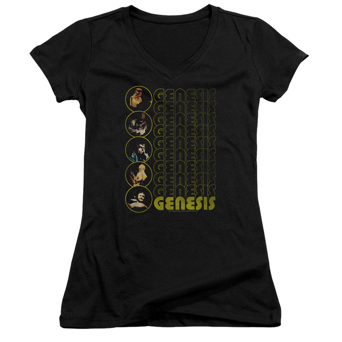 Genesis The Carpet Crawlers Junior Sheer Cap Sleeve V-Neck Womens T Shirt Black
