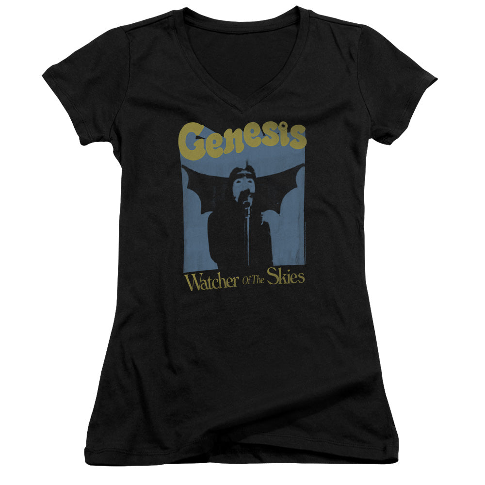 Genesis Watcher Of The Skies Design 2 Junior Sheer Cap Sleeve V-Neck Womens T Shirt Black