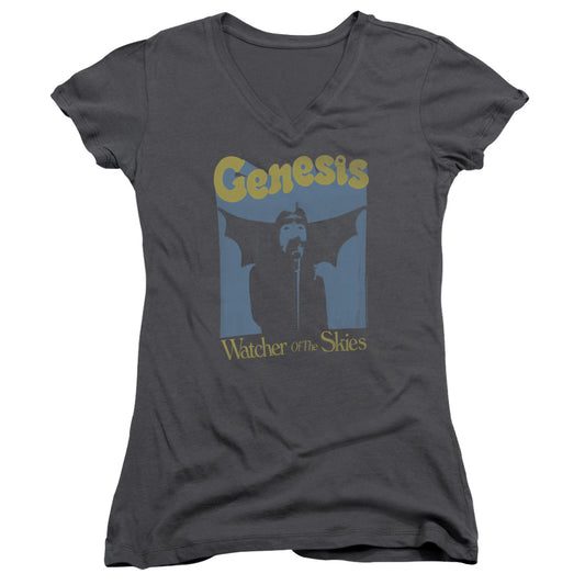 Genesis Watcher Of The Skies Design 2 Junior Sheer Cap Sleeve V-Neck Womens T Shirt Charcoal